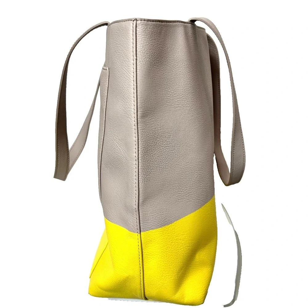 Kate Spade Lita Street Andrea Tote Bag Grey Yellow Colorblock Faux Leather EUC